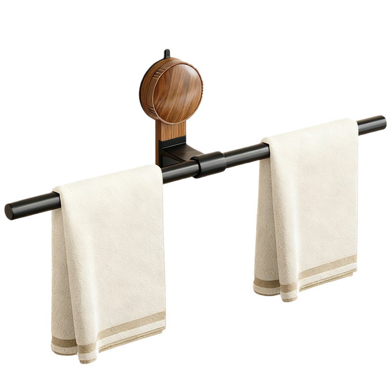 浴室木紋毛巾架 單杆吸盤式高端極簡毛巾杆