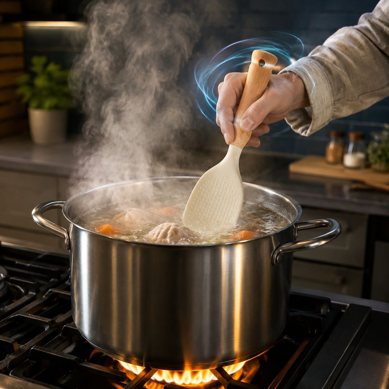 Safe dinner plate paired with soft kitchen spoon