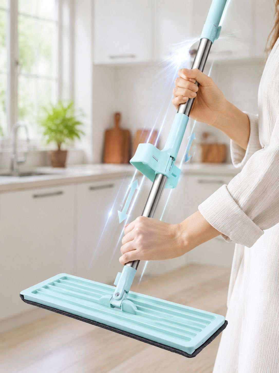 Self-wringing 360 flat mop for effortless floor cleaning