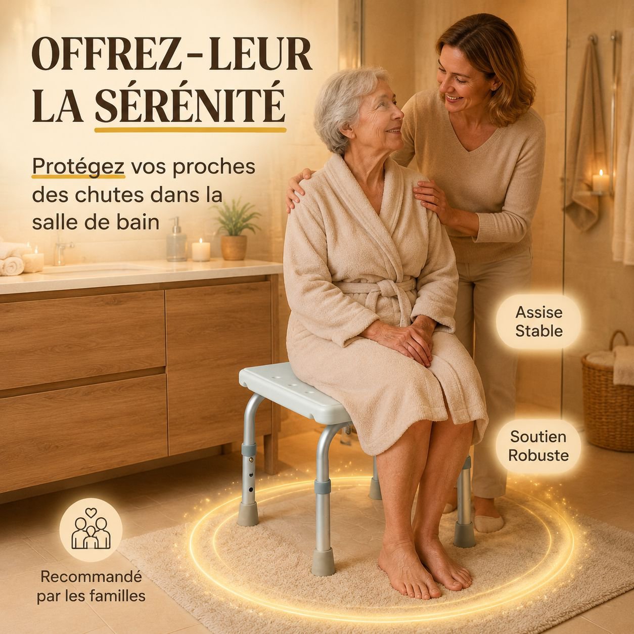 Chaise de bain pour seniors avec cadeau, dossier antidérapant et hauteur réglable