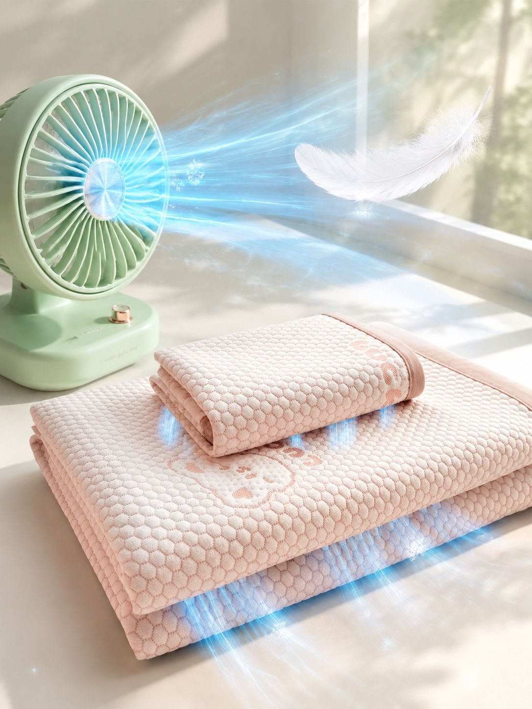 Non-tacky ice silk mat on a stylish bed