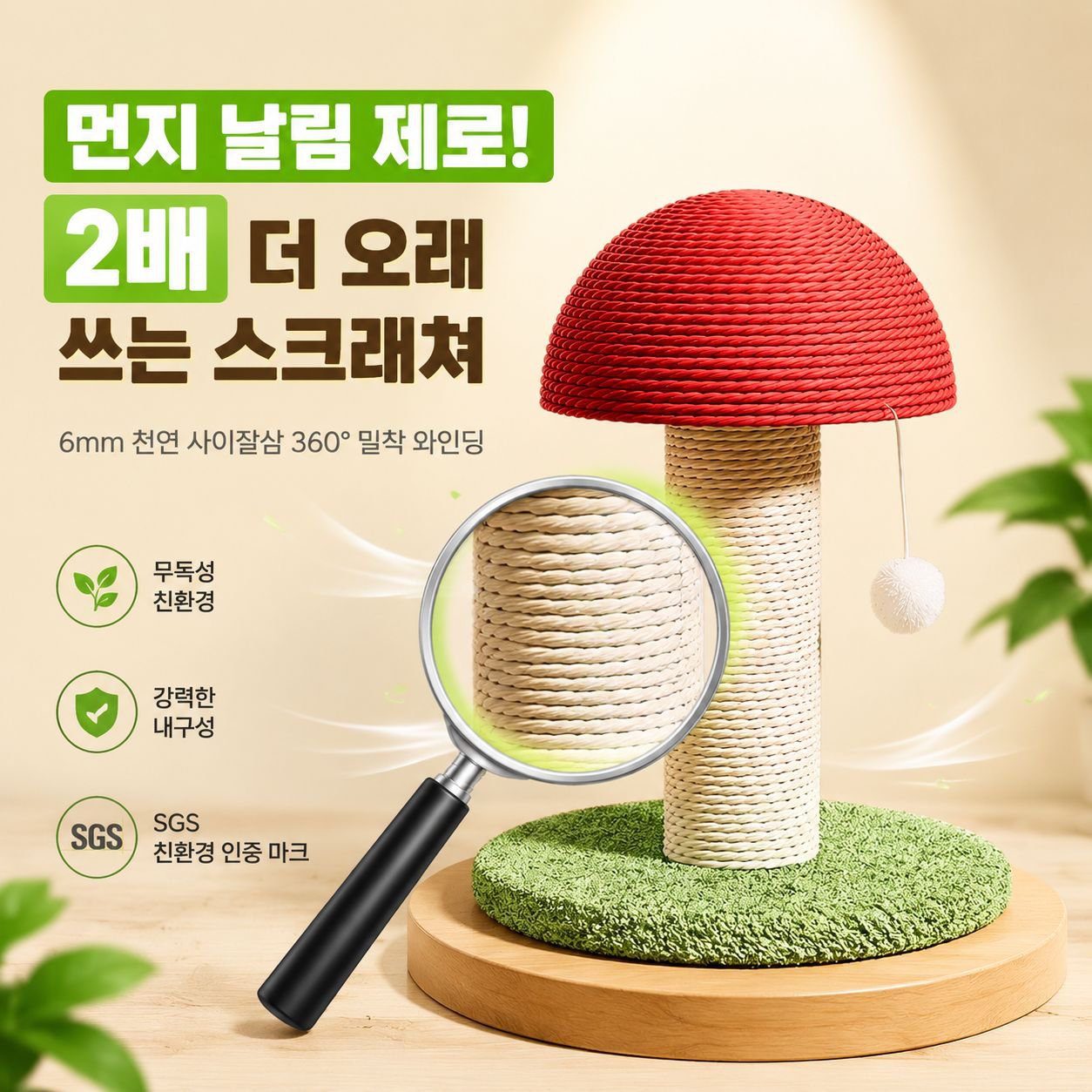 내마모성 버섯 고양이 스크래칭 기둥 고양이 타워 황마 장난감