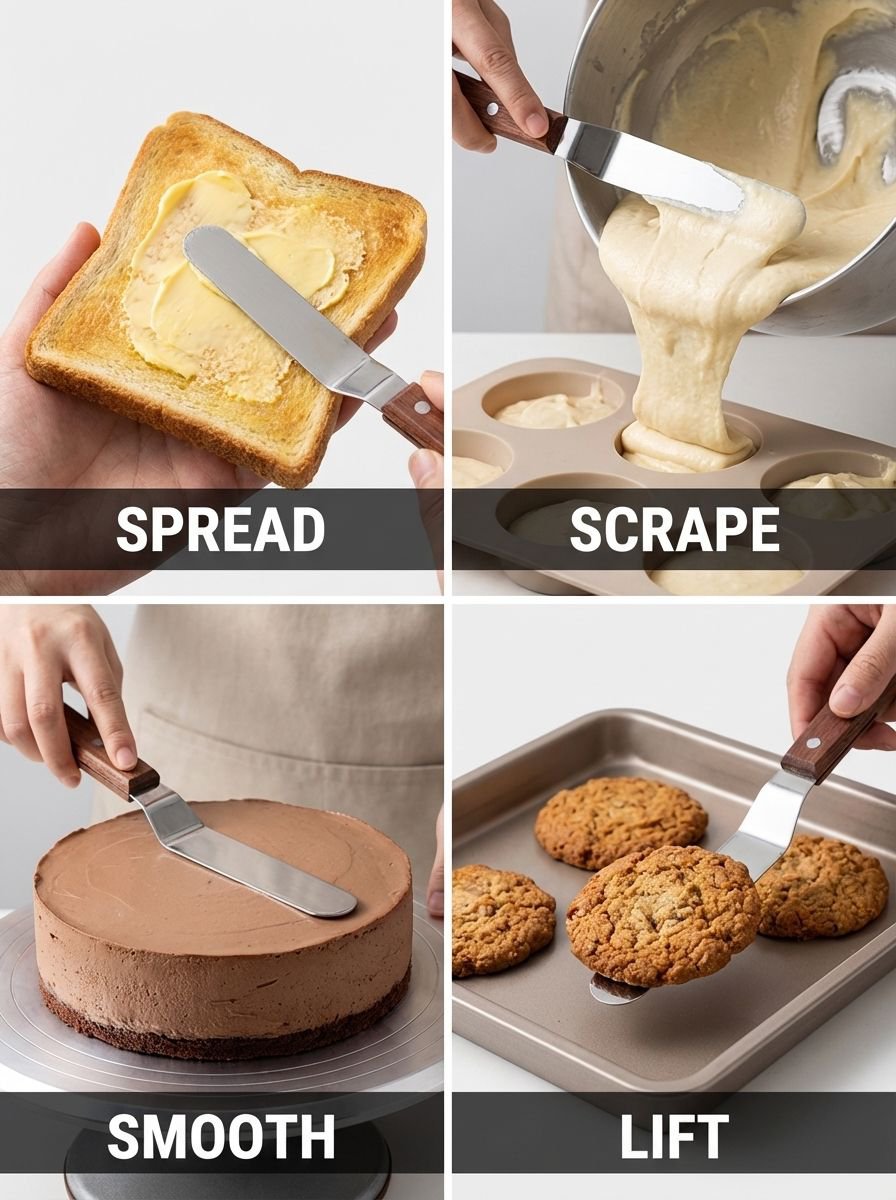 Stainless steel cake butter spatula on white background