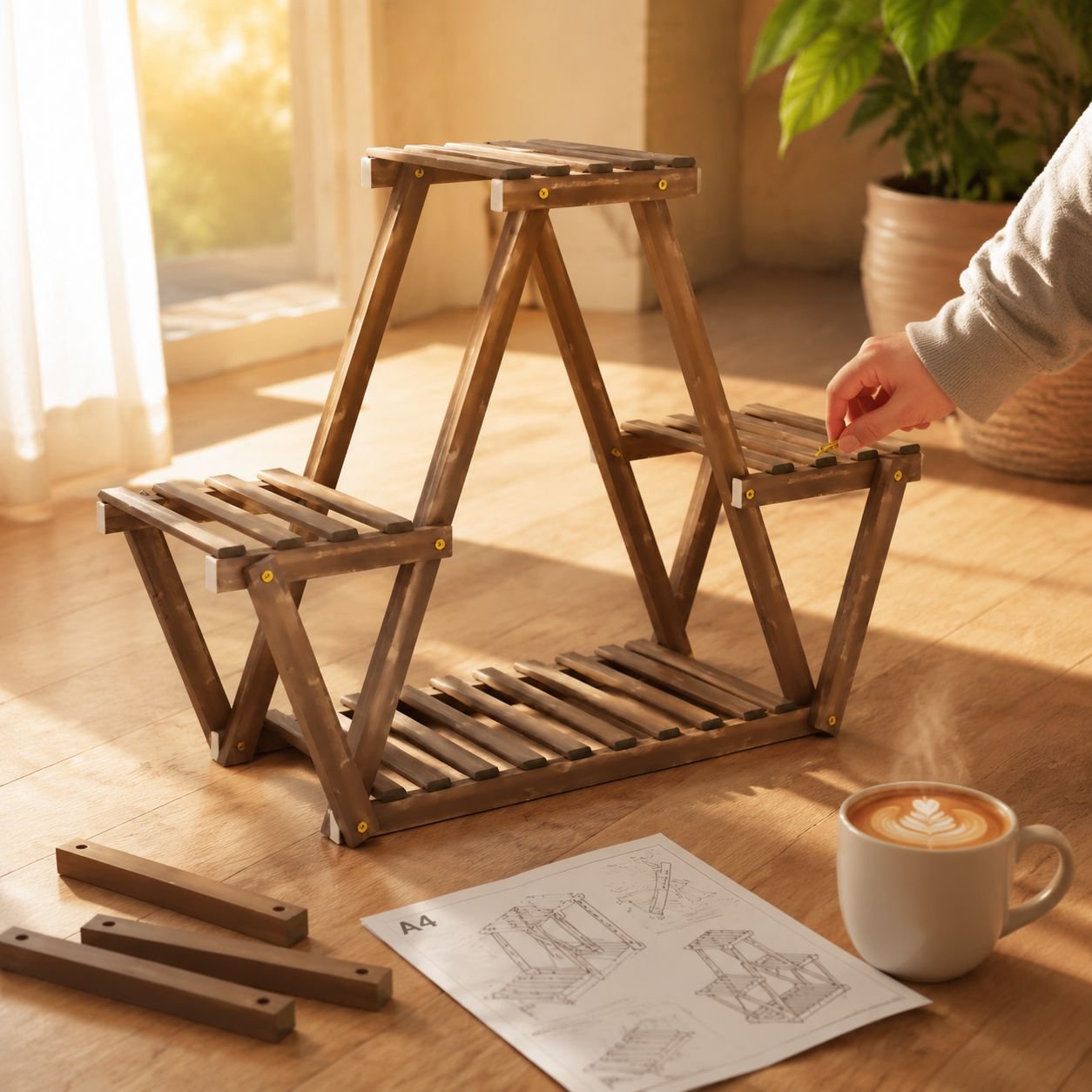 Bodenstehendes Blumenregal für Sukkulenten Wohnzimmer Balkon aus Holz