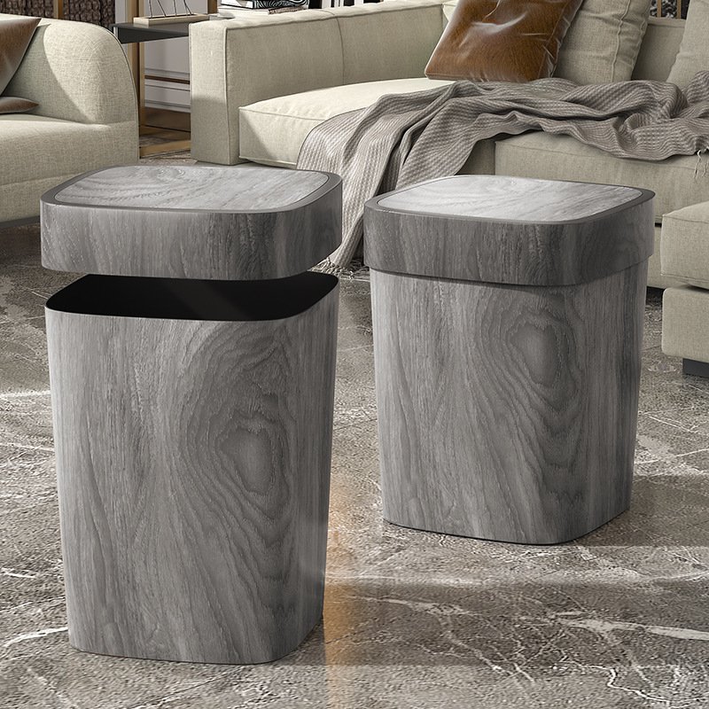 Retro Style Minimalist Wooden Texture Trash Can
