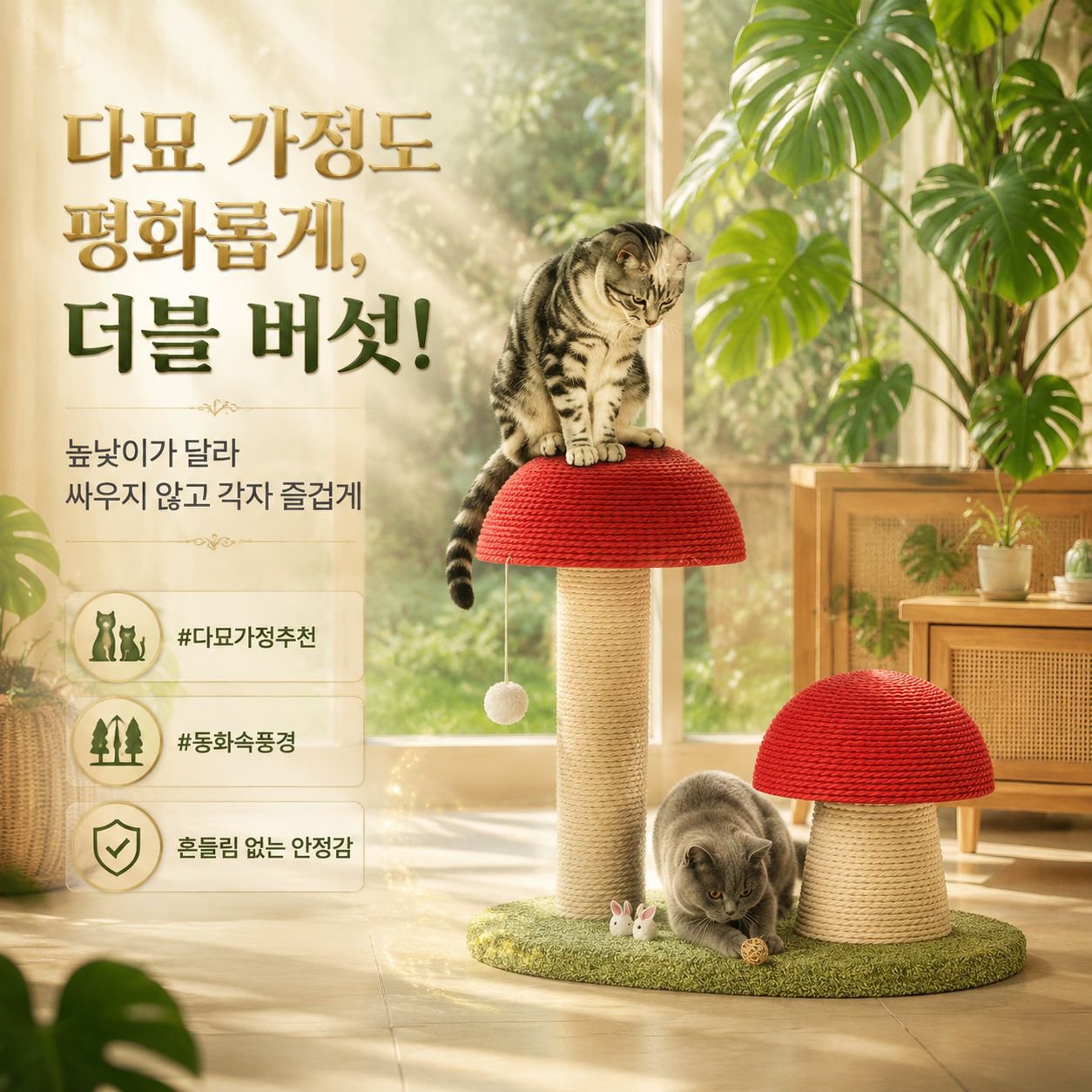 내마모성 버섯 고양이 스크래칭 기둥 고양이 타워 황마 장난감