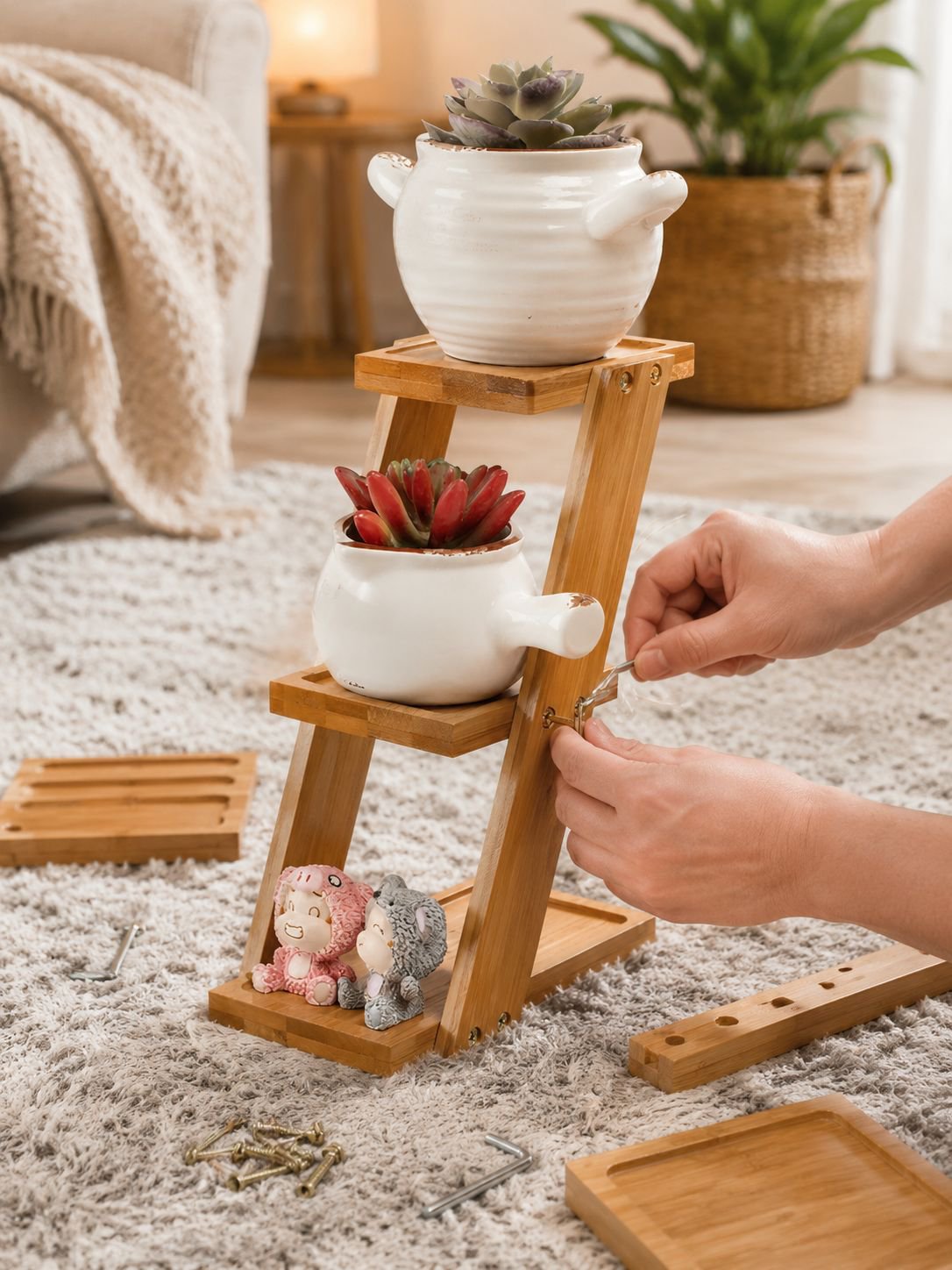 Elegant bamboo stand for succulents and cacti