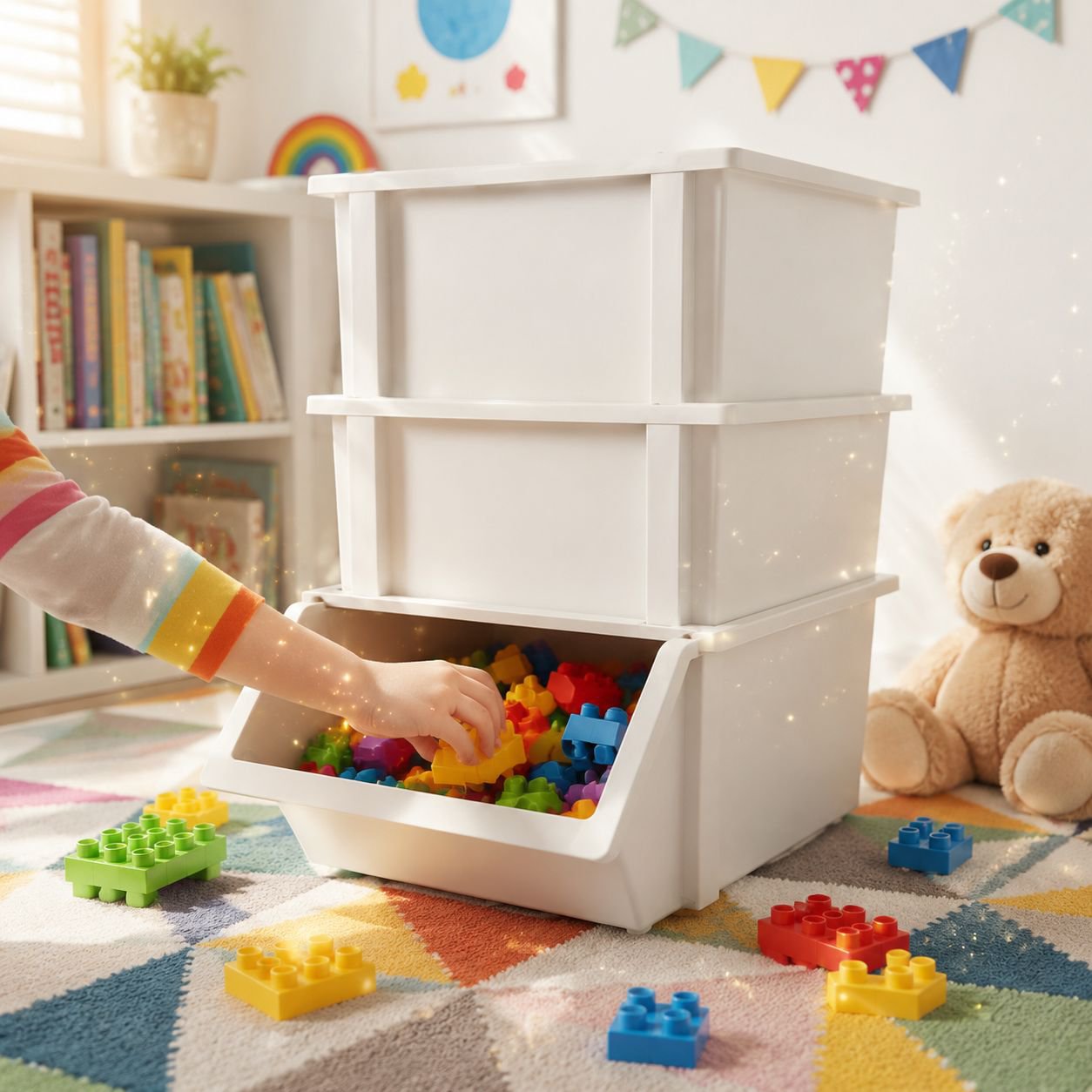Easy to assemble stackable storage baskets for desktop use