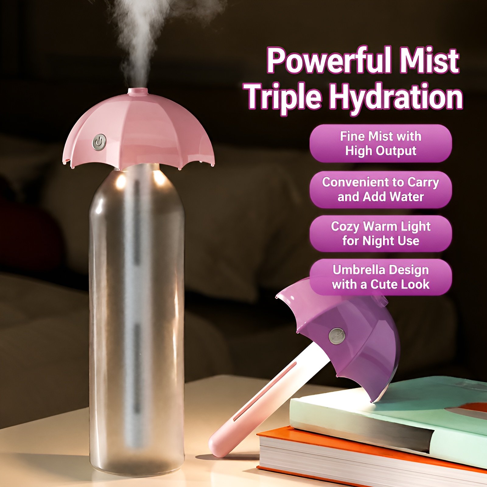 JMU Desktop Humidifier, USB Rechargeable Wireless Portable Mini Humidifier, Ultrasonic Atomizing, Um