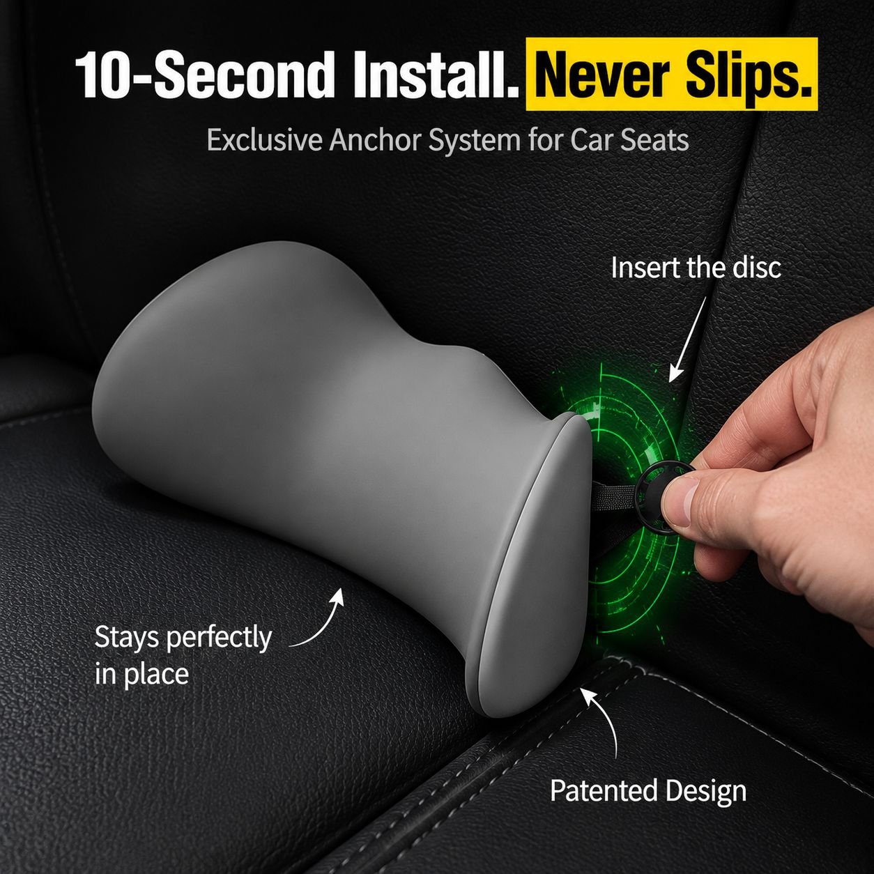 Car Seat Lumbar Pillow, Ergonomic Back Support Cushion