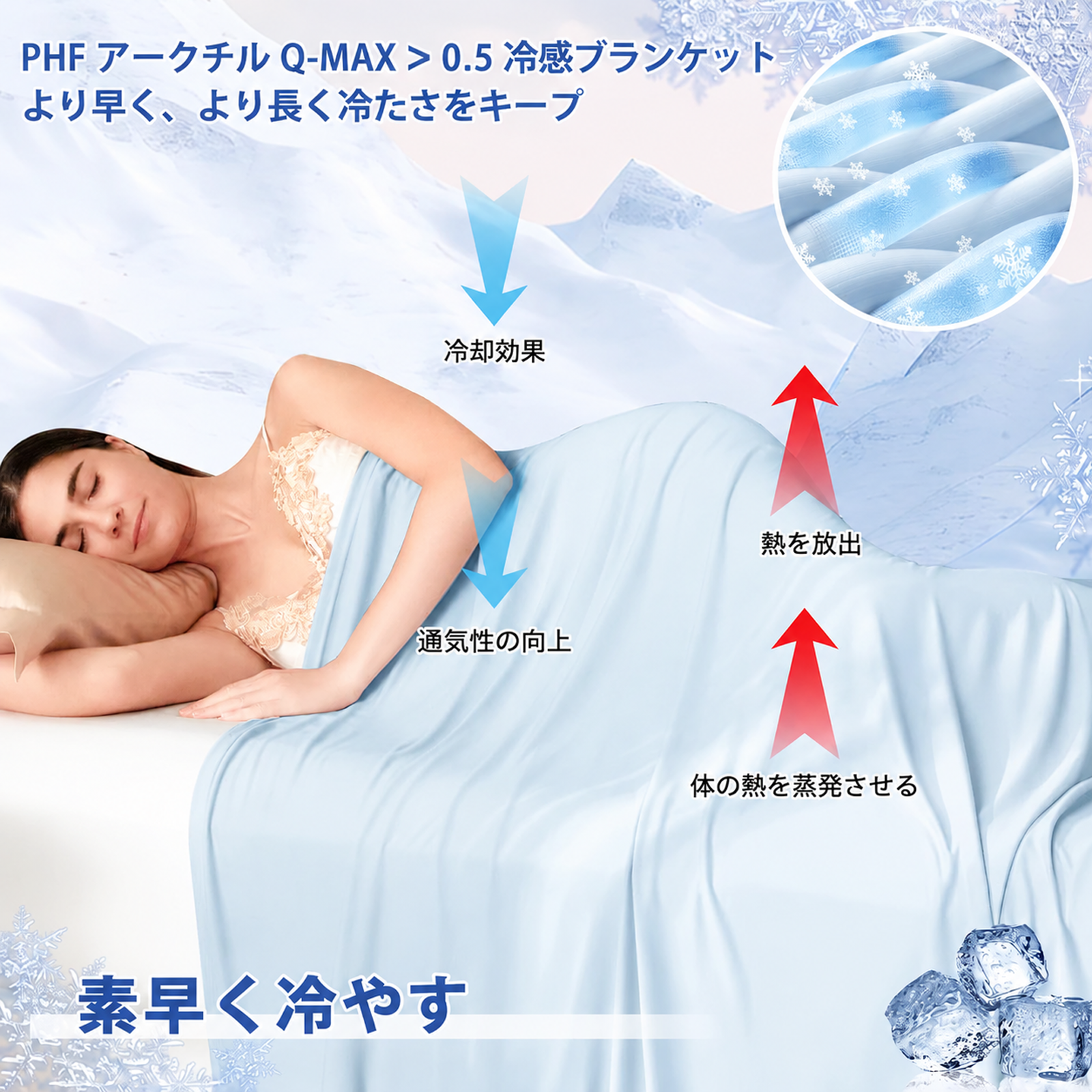 アイスシルク製の冷却ブランケットは、暑がりの方に最適で、夏場の涼しいベッドカバーとしても使えます。