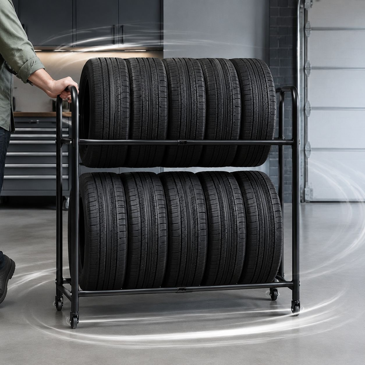 Adjustable Height 2-Tier Tire Storage Rack, 8 Tire Capacity, 108cm Wide