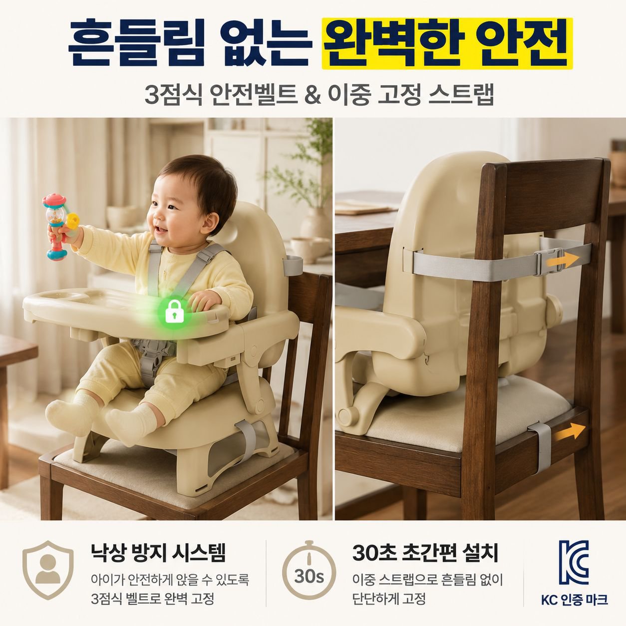 아기 다기능 식사 의자 접이식 어린이 의자 3in1 디자인 높이 조절 미끄럼 방지 경량 수납 용이