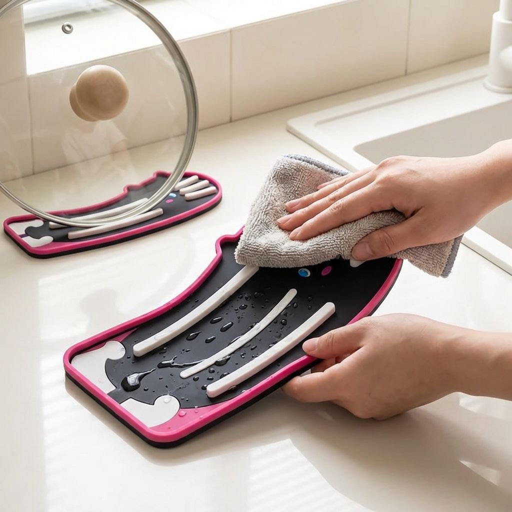 귀엽고 미끄럼 방지 기능이 있는 실리콘 냄비 뚜껑 매트