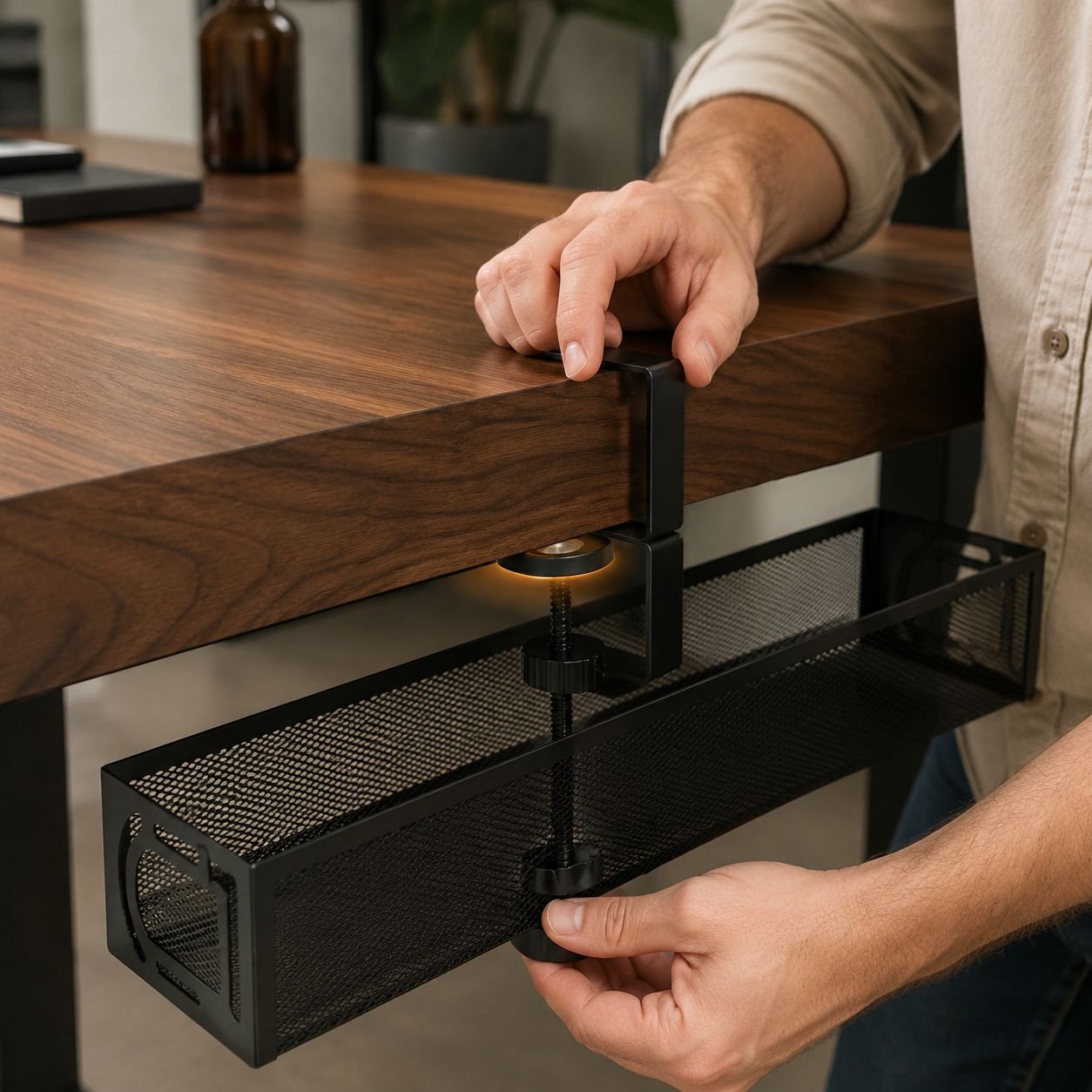 Under-desk cable management tray rack, office desk wire organizer, power strip holder