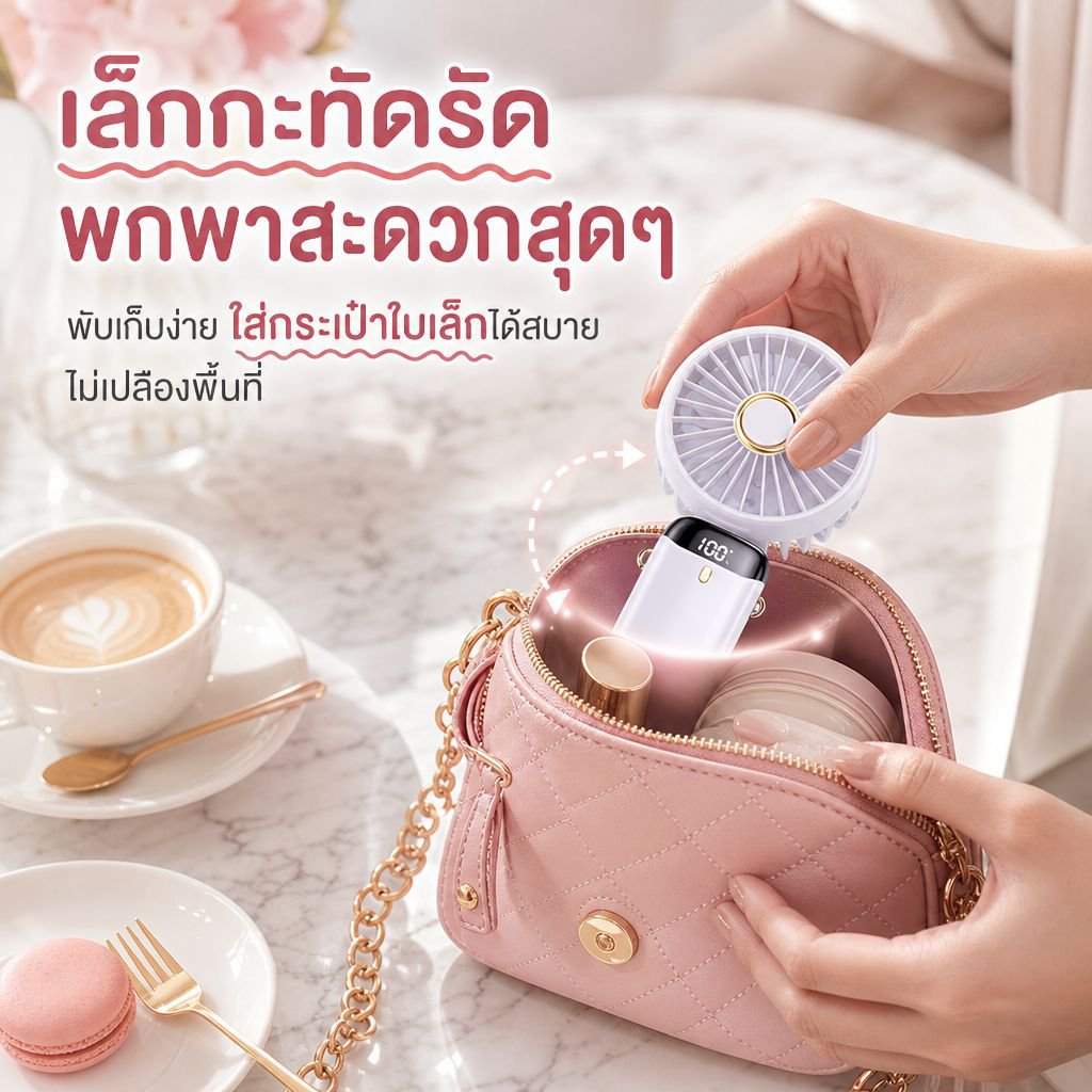 พัดลมมือถือ USB พับได้ มินิหอมสดชื่น เงียบพกพาง่าย ตั้งโต๊ะ รุ่นใหม่ 2026
