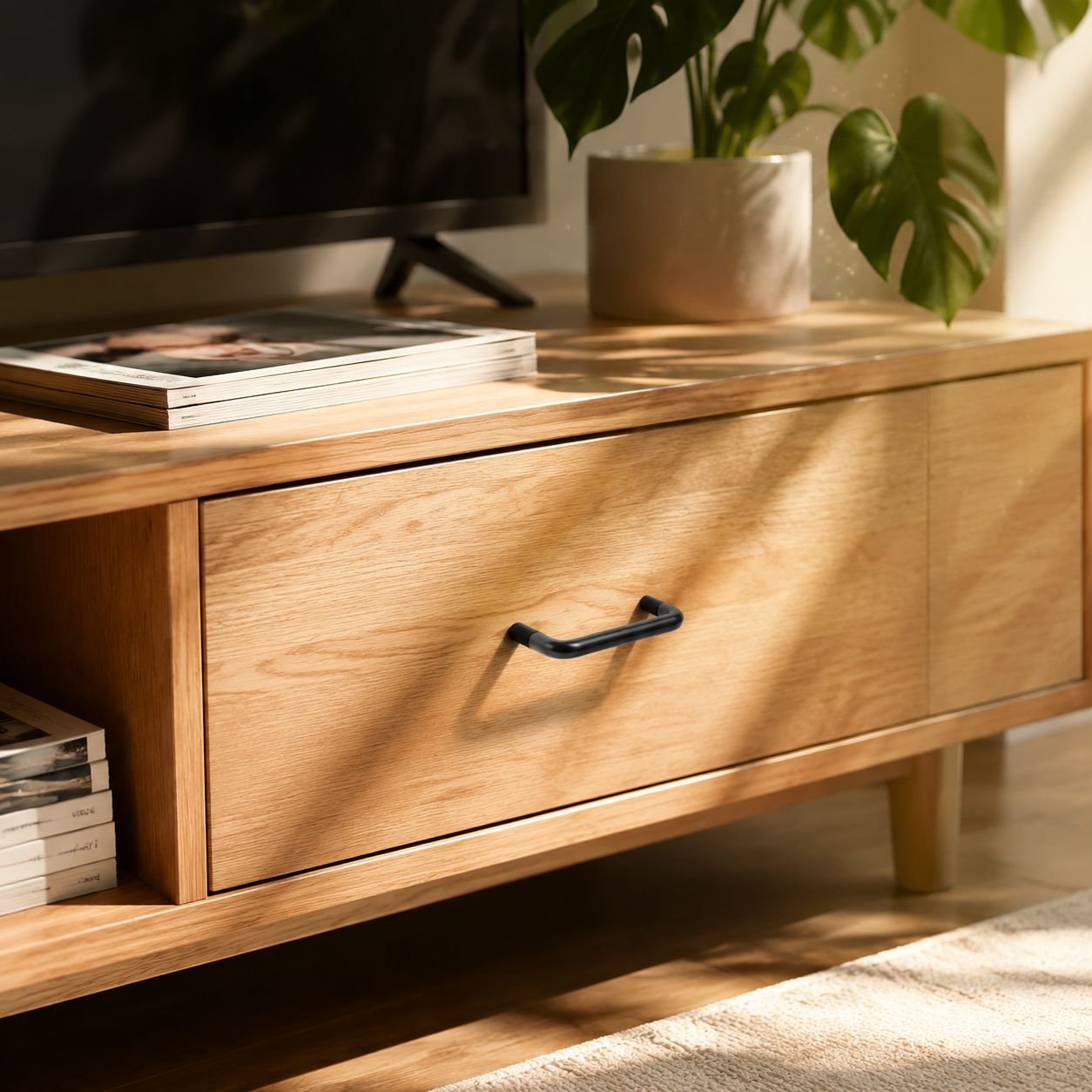 Heat-resistant Bakelite handle on storage drawer