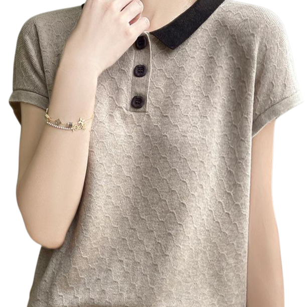 여성 니트 자카드  반팔 티 로우 니트 터틀넥 니트