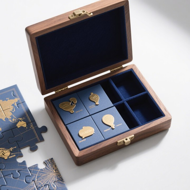 Modrá geografická puzzle dárková sada