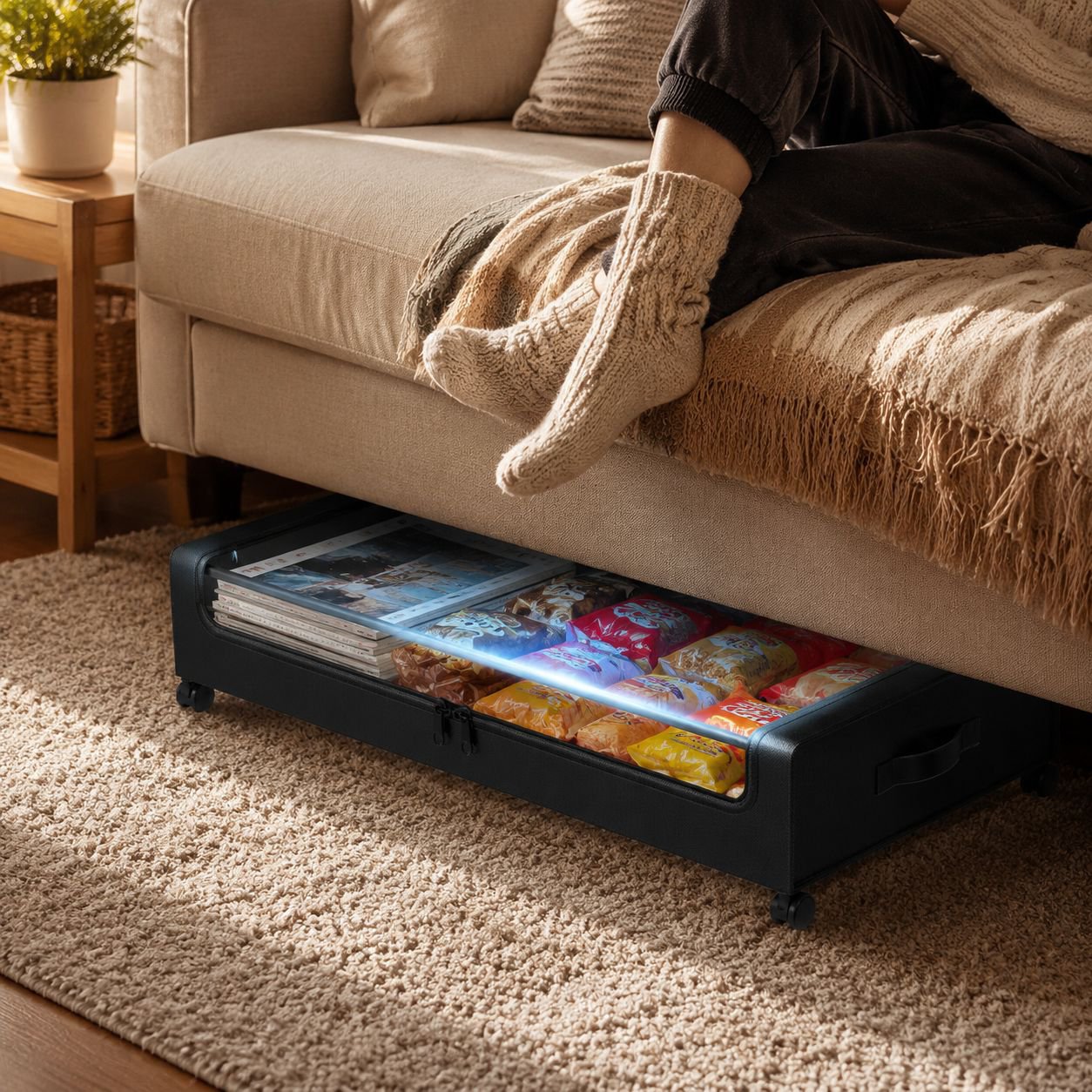 Wheeled, dustproof, covered folding under-bed storage box