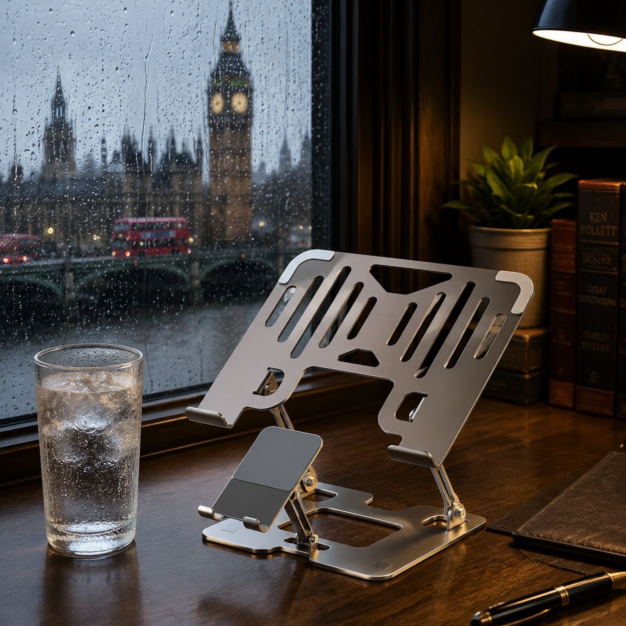 Ergonomic laptop stand with built-in silent cooling fan