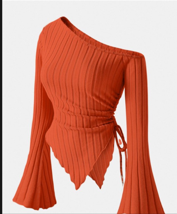 Off-shoulder T-shirt with trumpet sleeves