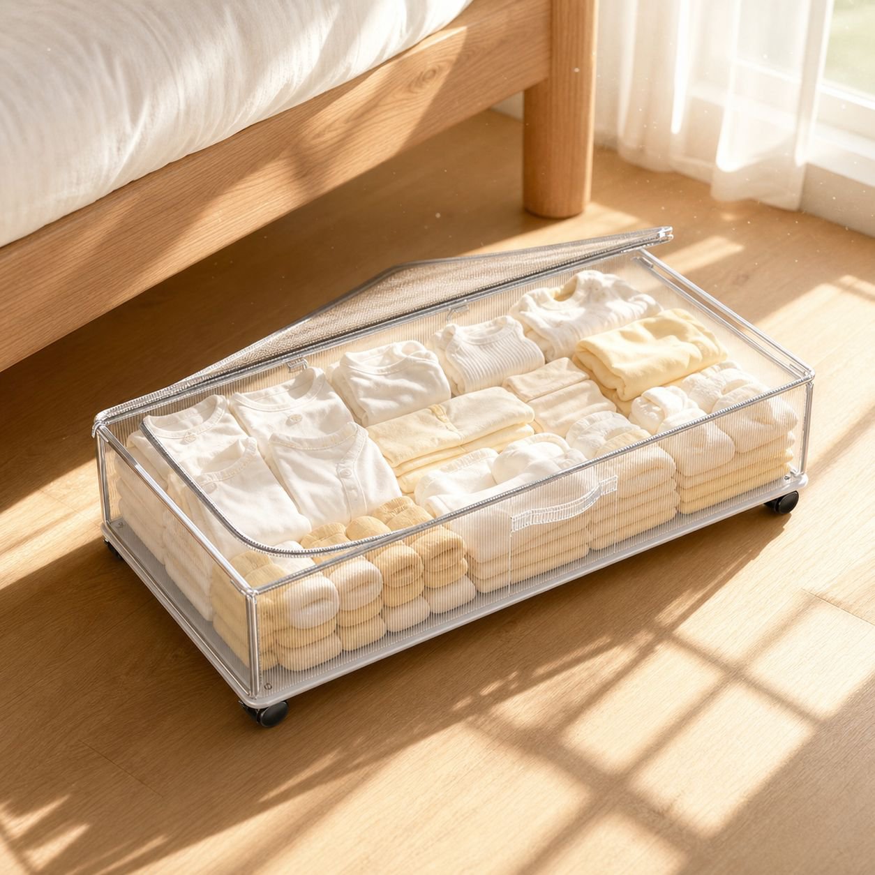Ordnungssystem für Kleidung unter dem Bett