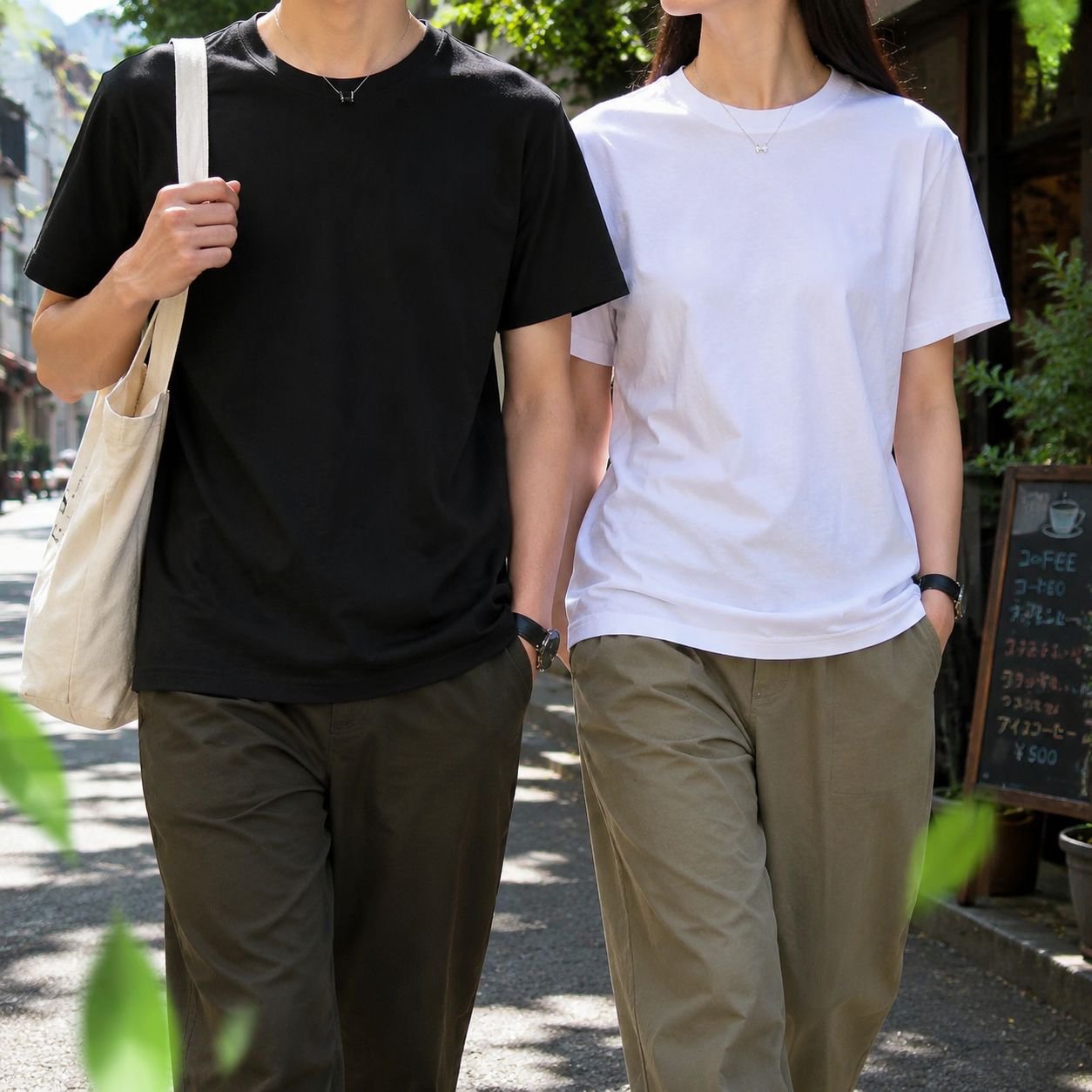 シンプルでおしゃれな半袖Tシャツのコーディネート例