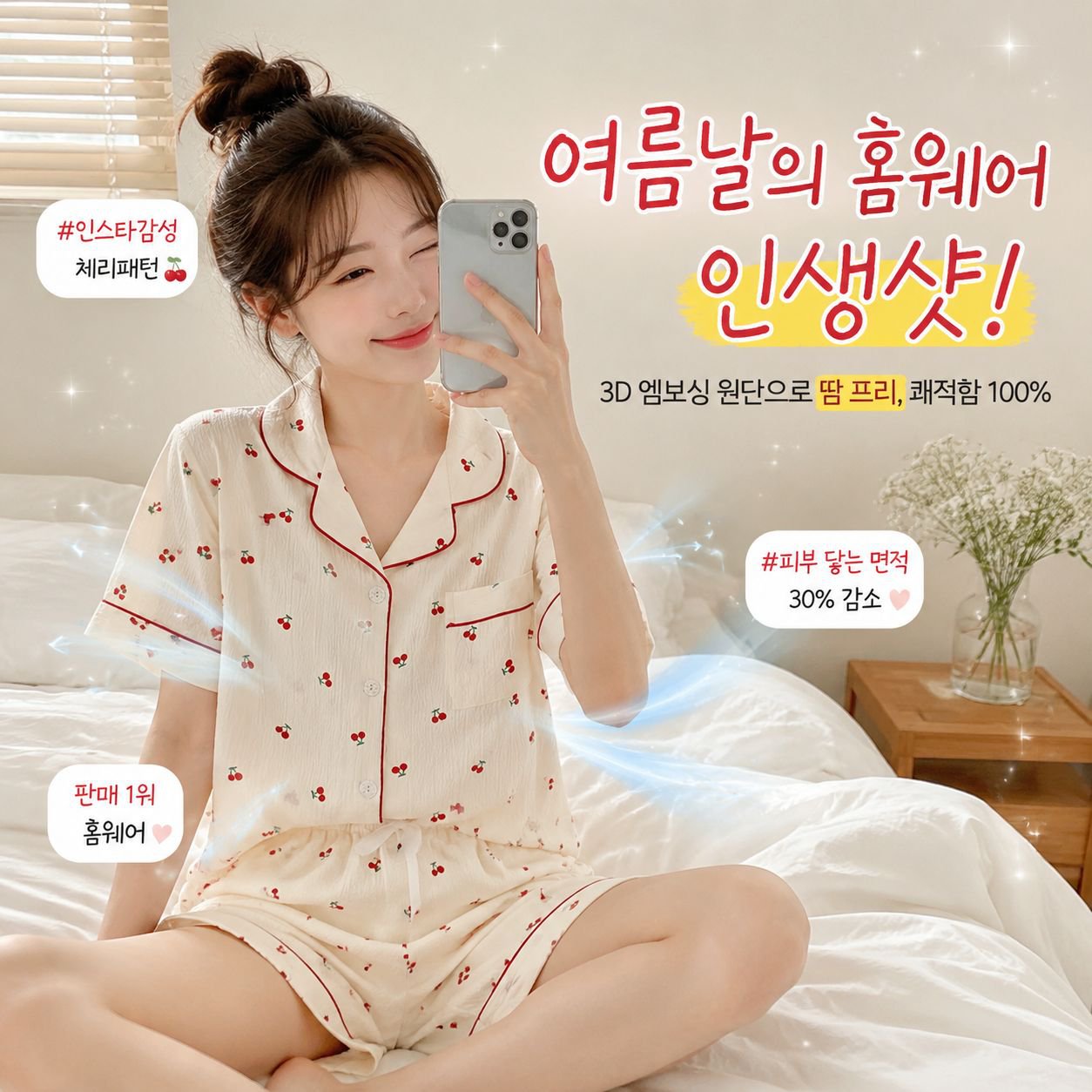 여름 여성 반팔 반바지 잠옷 세트