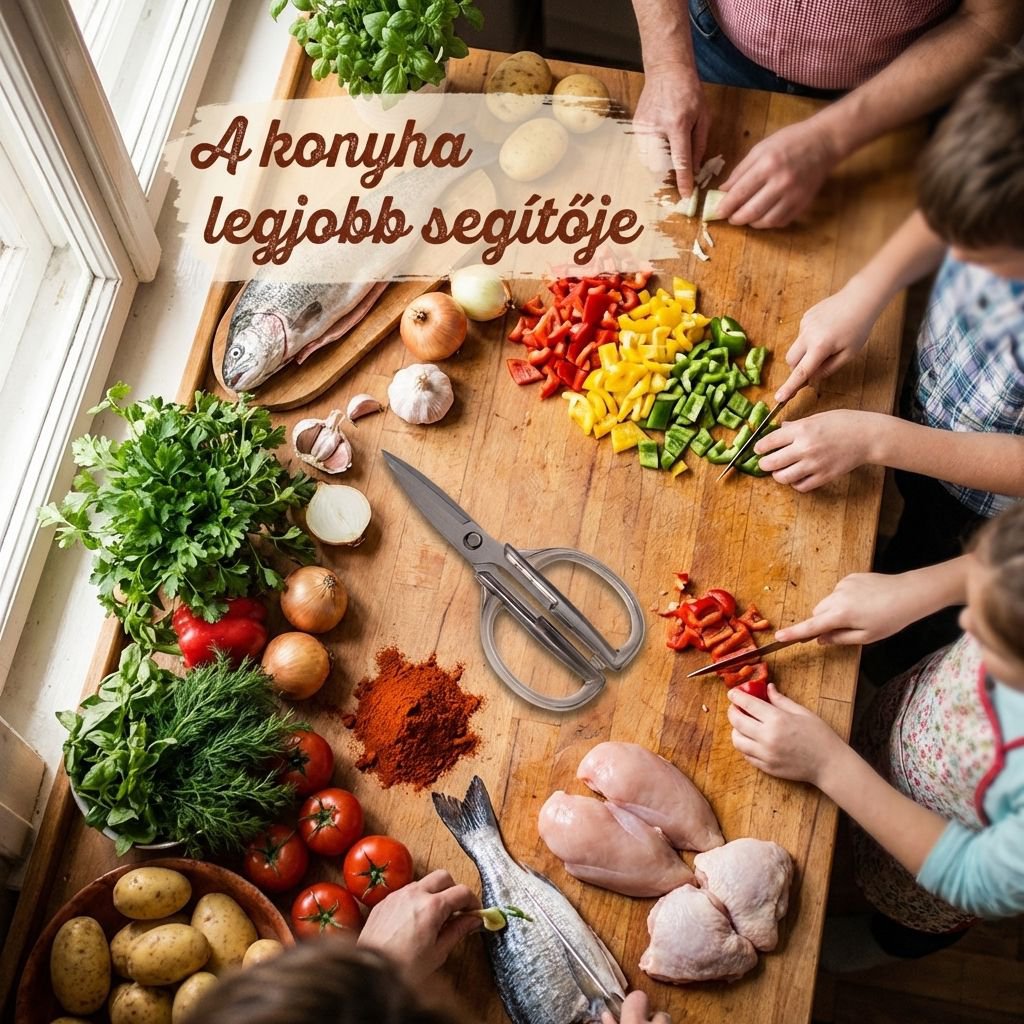 Konyhai rozsdamentes acélból készült, nagy teherbírású olló