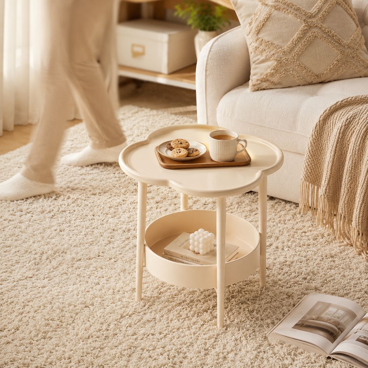 Elegant Scandinavian coffee table detail shot