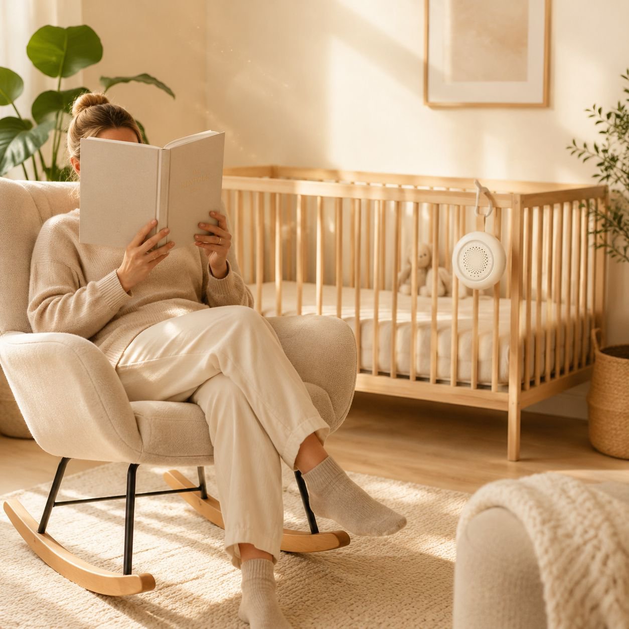 Infant relaxing with white noise and night light
