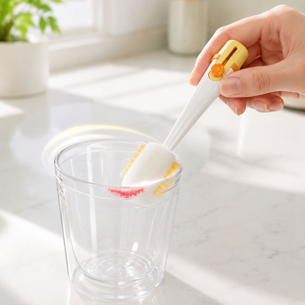 Easy grip bottle brush with sponge tip