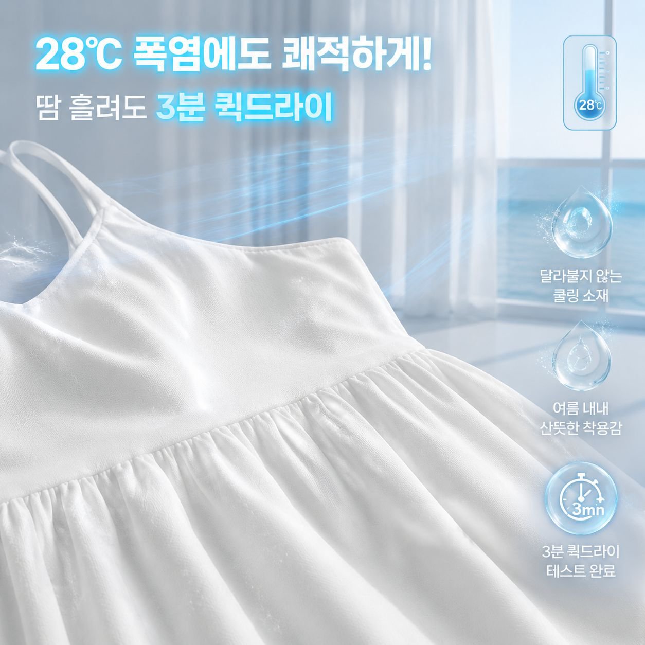 신상 프렌치 화이트 슬리브리스 허리 슬림 원피스