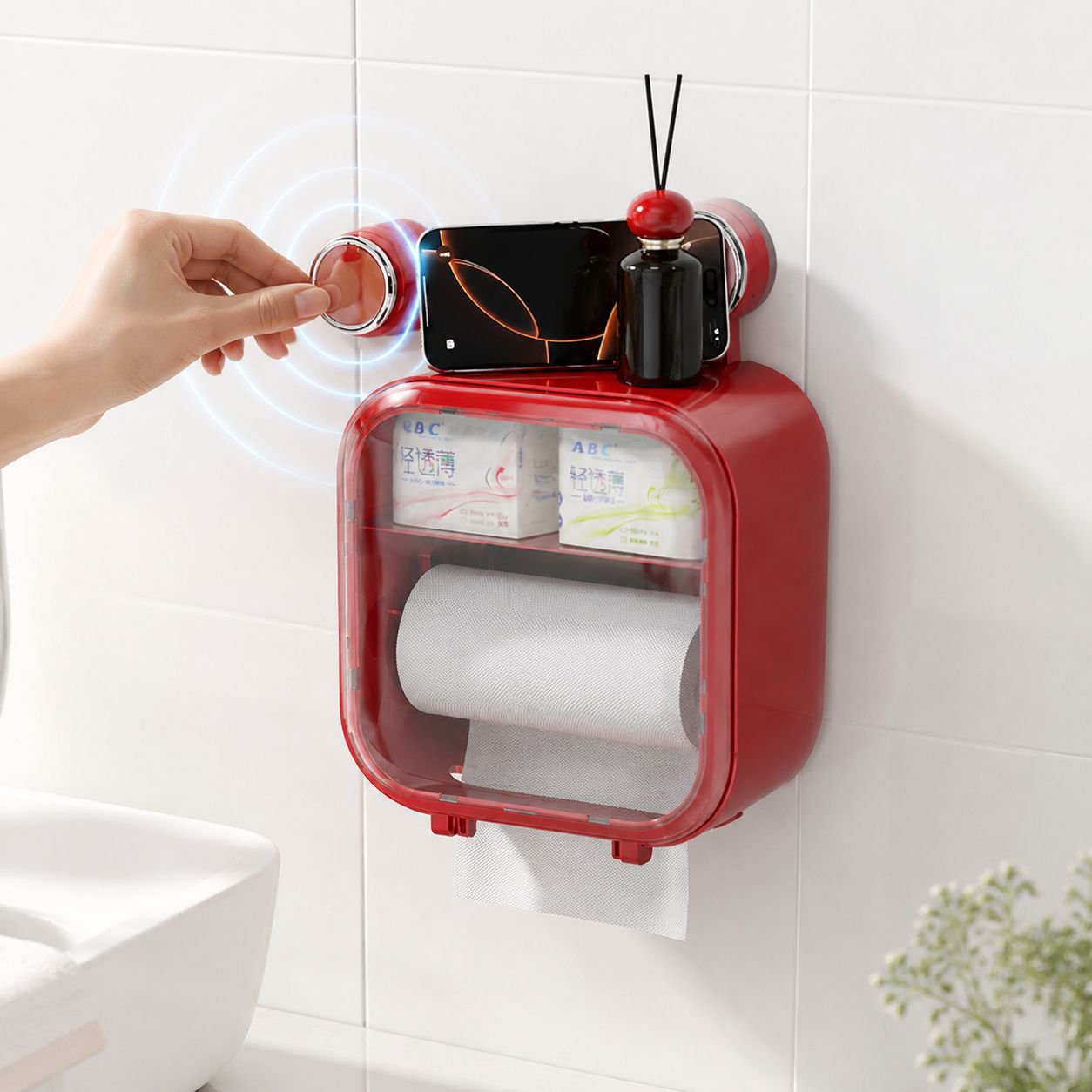 トイレ用防水吸盤ティッシュ収納ボックス