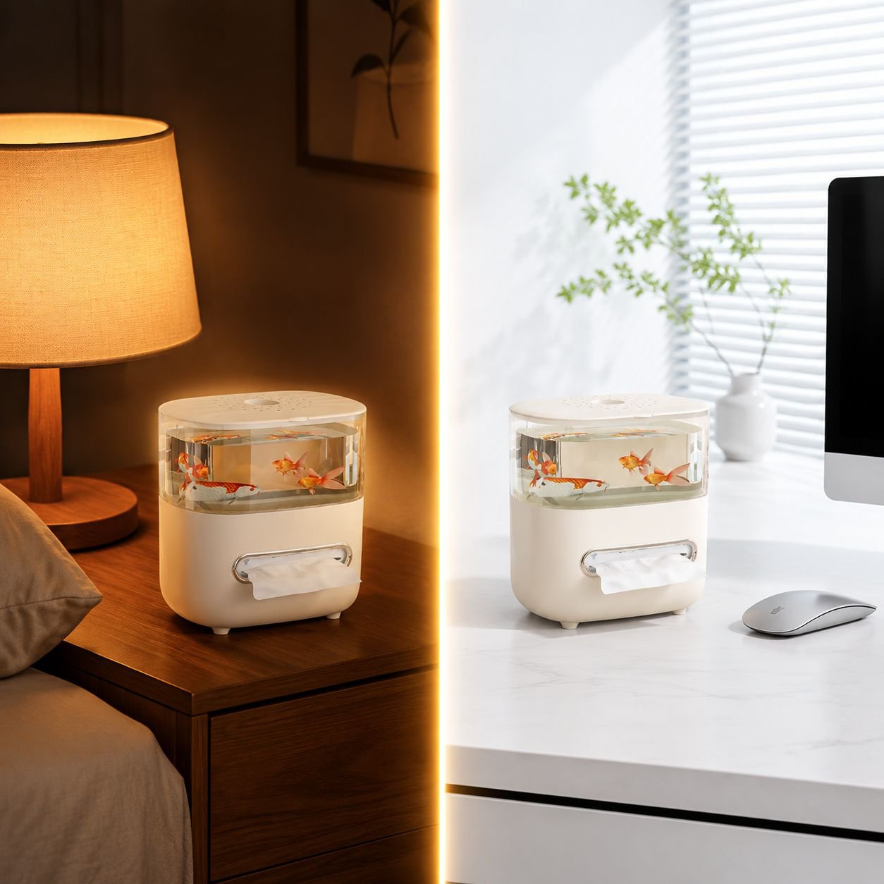 High-value, multi-functional, transparent, fish tank-style desktop tissue box with large capacity an