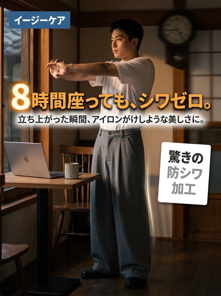 クラシックで知的な印象を与えるストライプ柄のメンズスラックス