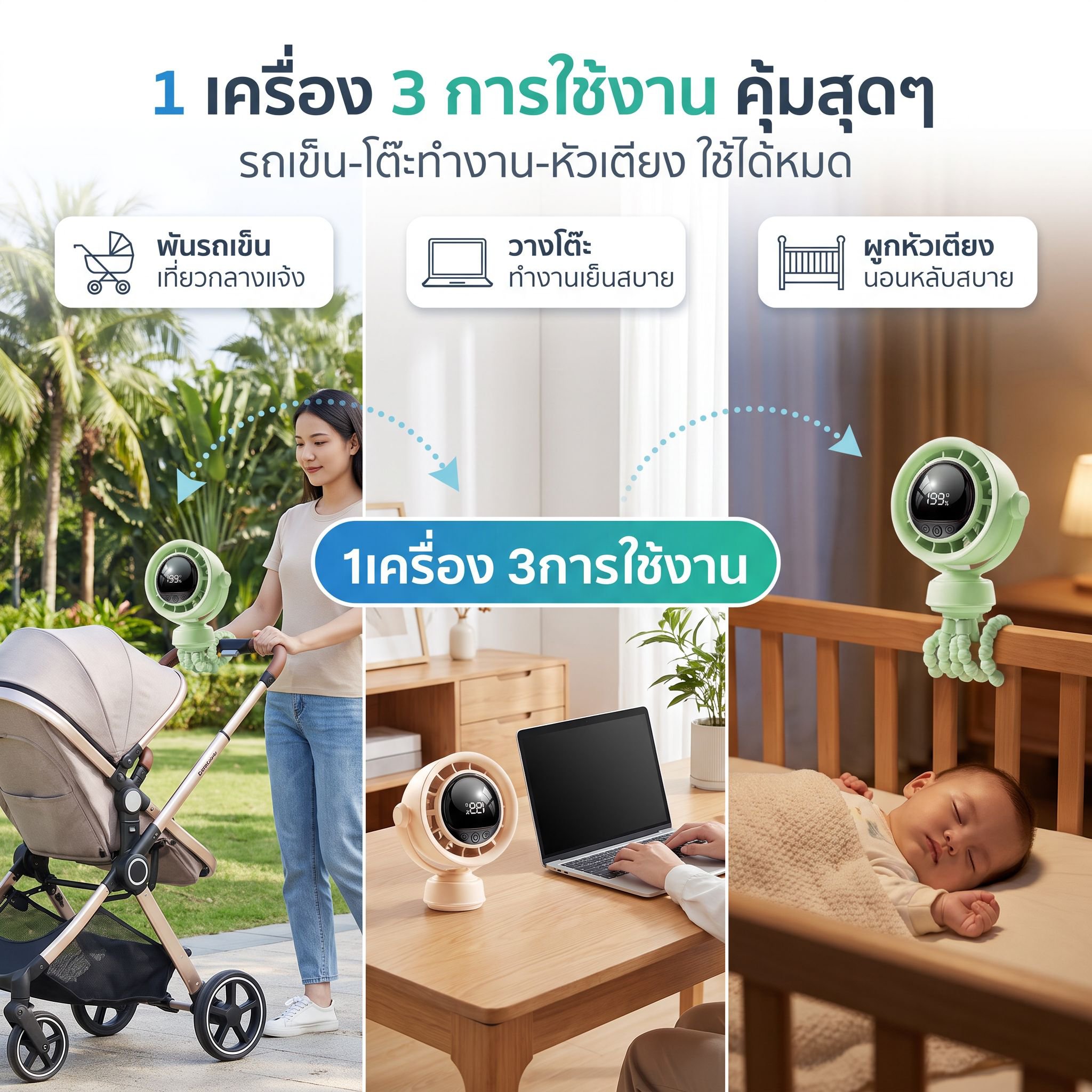 พัดลมเด็กอ่อนปลาหมึกแปดขา อเนกประสงค์ หมุนศีรษะได้ ตั้งโต๊ะได้ ชาร์จด้วย USB