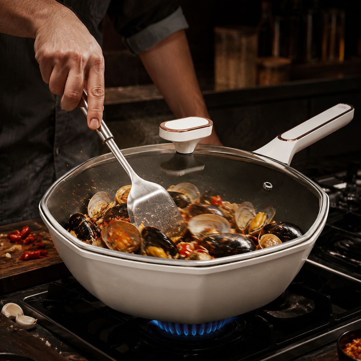 Household Wear-Resistant Spill-Proof Frying Pan with Uniform Heat Conduction