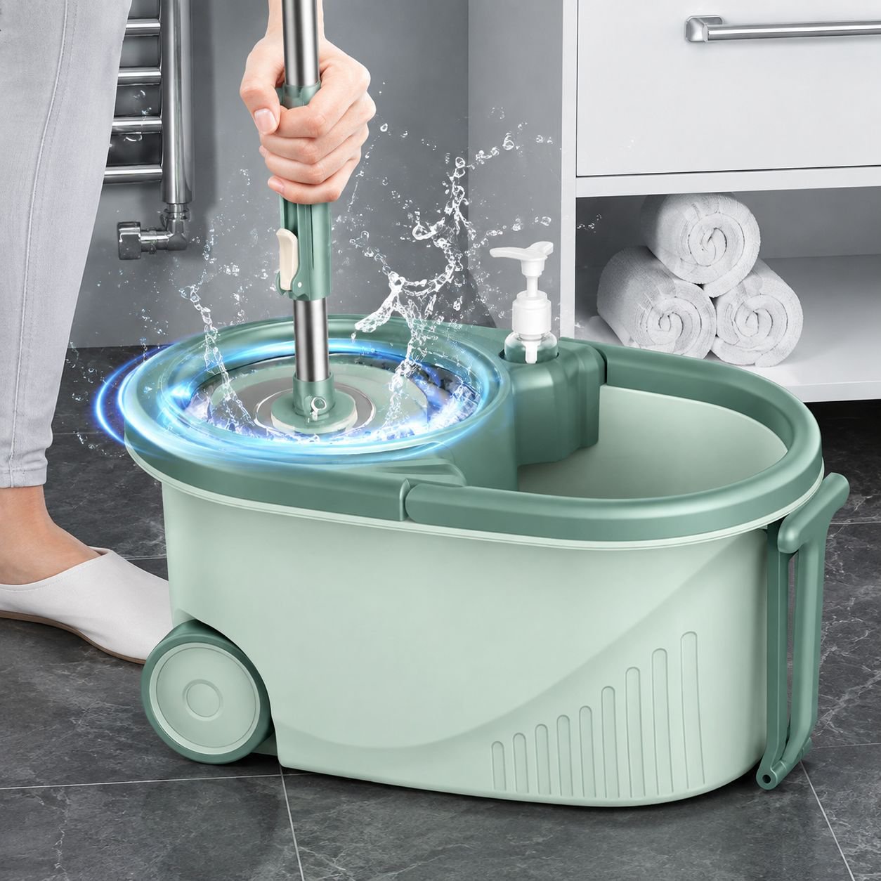 Handfree rotary mop dry and wet household mop bucket wheel efficient mopping tools