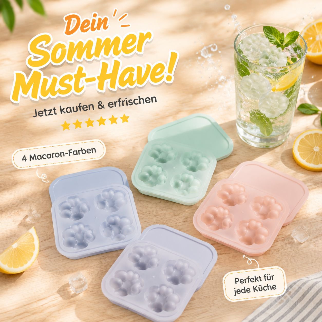 Sommerliche Haushalts-Eiswürfelform im Cartoon-Katzenpfoten-Design mit Deckel