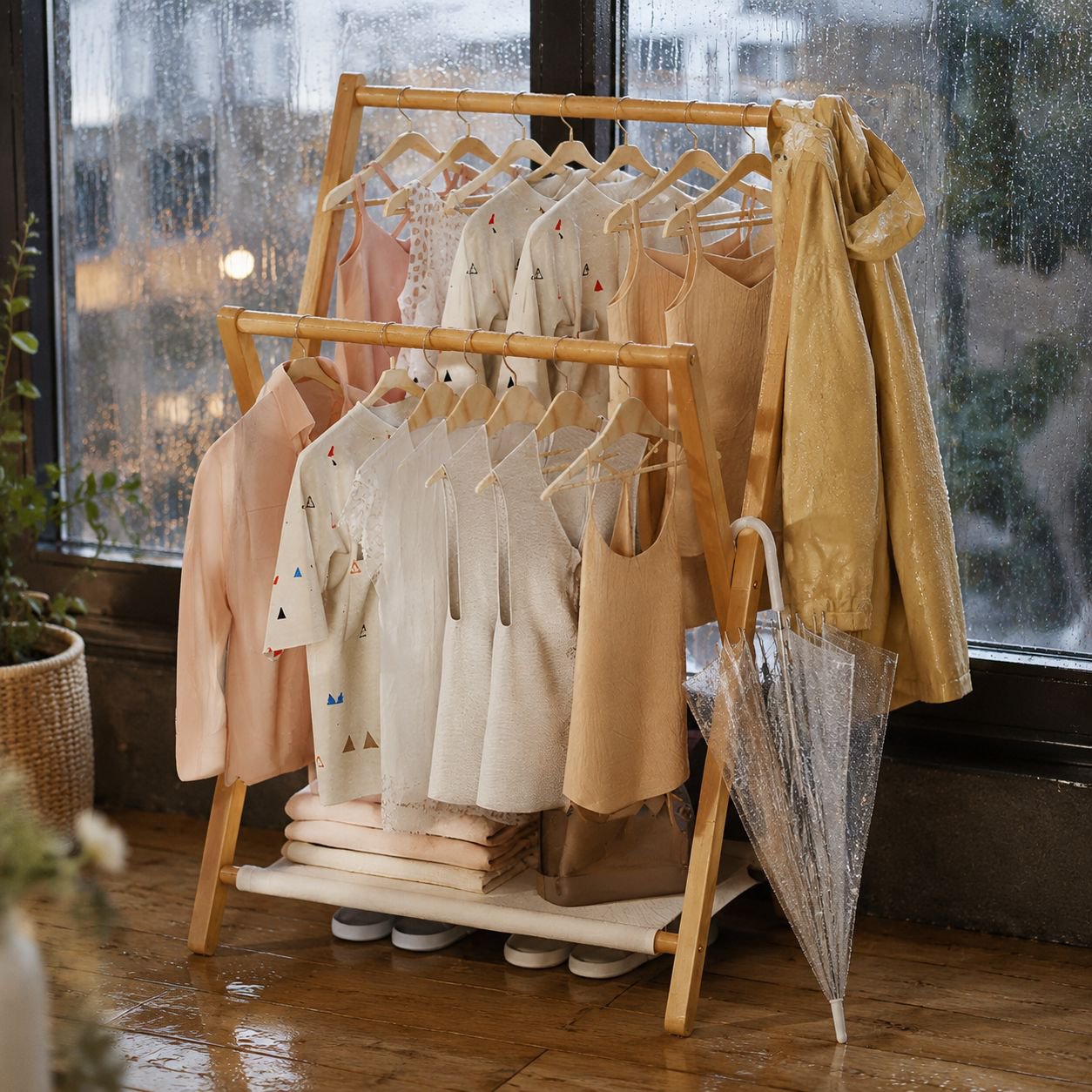Simple Bamboo Indoor Clothes Rack, Foldable and Odorless