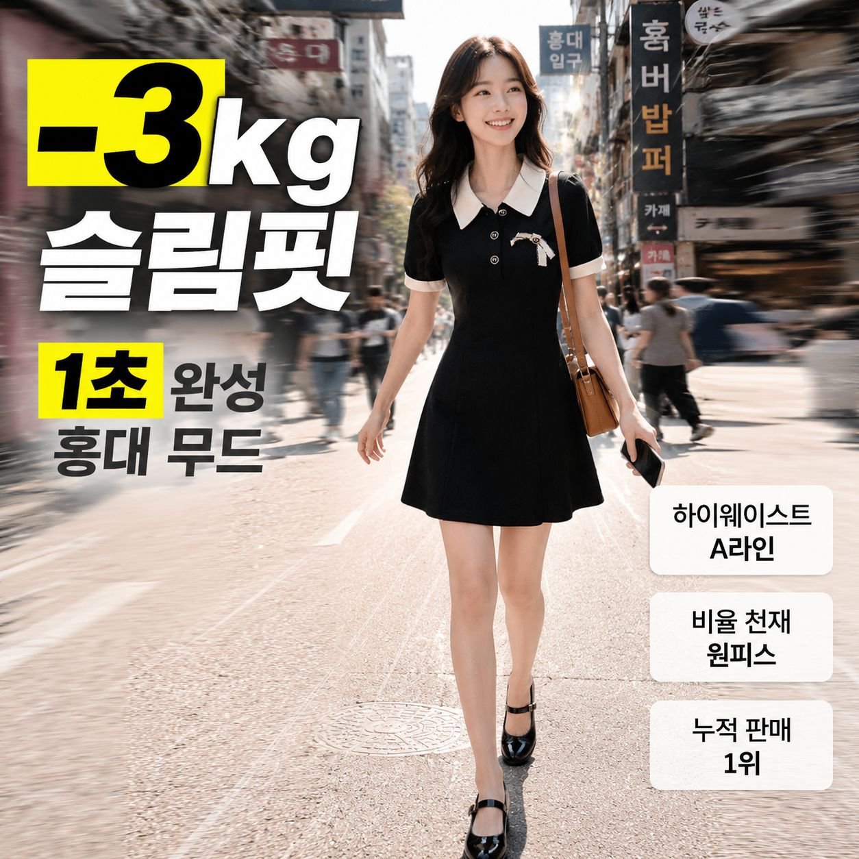 자녀 블랙 A라인 스커트 원피스