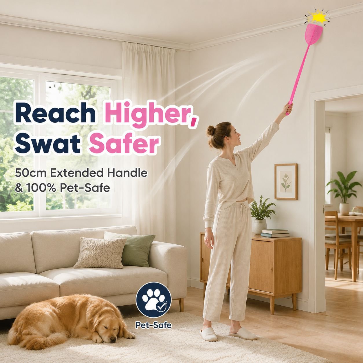 Durable Plastic Fly Swatter with Extended Handle for Home Use