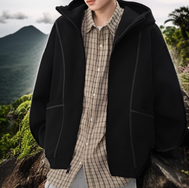 春秋向けルーズシルエットカーディガンジャケットの着用イメージ