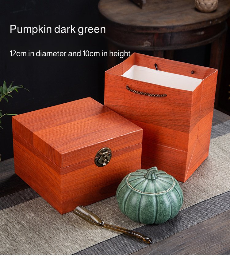 Pumpkin-shaped ceramic tea canister with simulated vegetable design