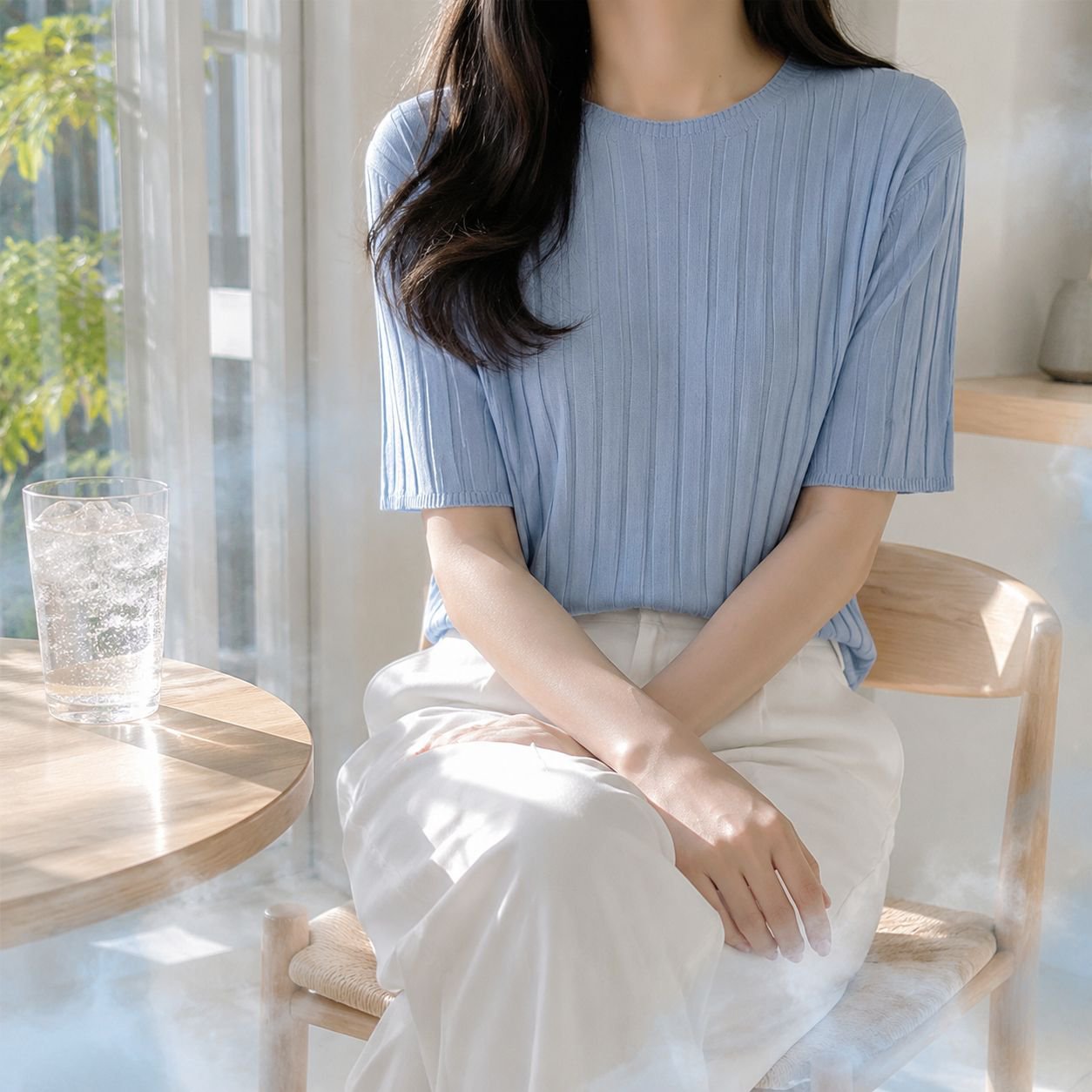 니트티 박시 반팔 상의 캐주얼 레깅스 여하  니트 반팔티