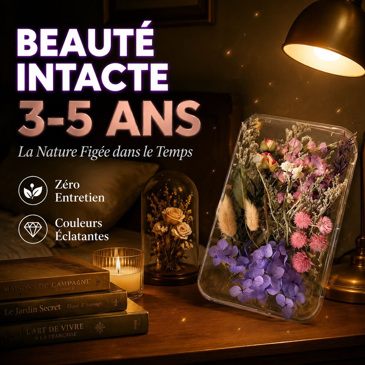 Kit DIY de fleurs préservées sous cloche en verre - Décoration maison