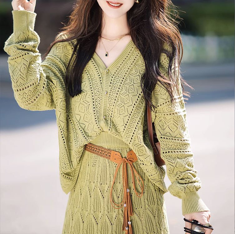 Your Name スーツ｜女性用ニットカーディガンスカート新しいコットンカジュアルスーツ