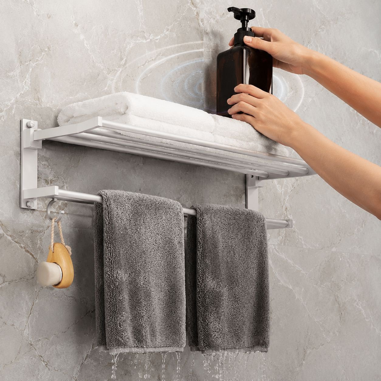 Modern white towel shelf rack for bathroom storage